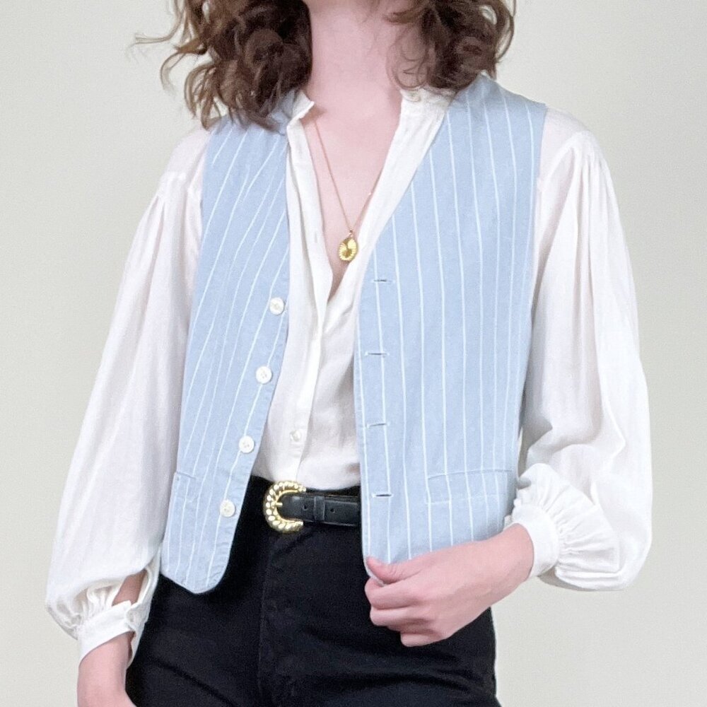 Vintage Reversible Pinstriped Vest Coast Cowgirl Relaxed Fit Oversized Western